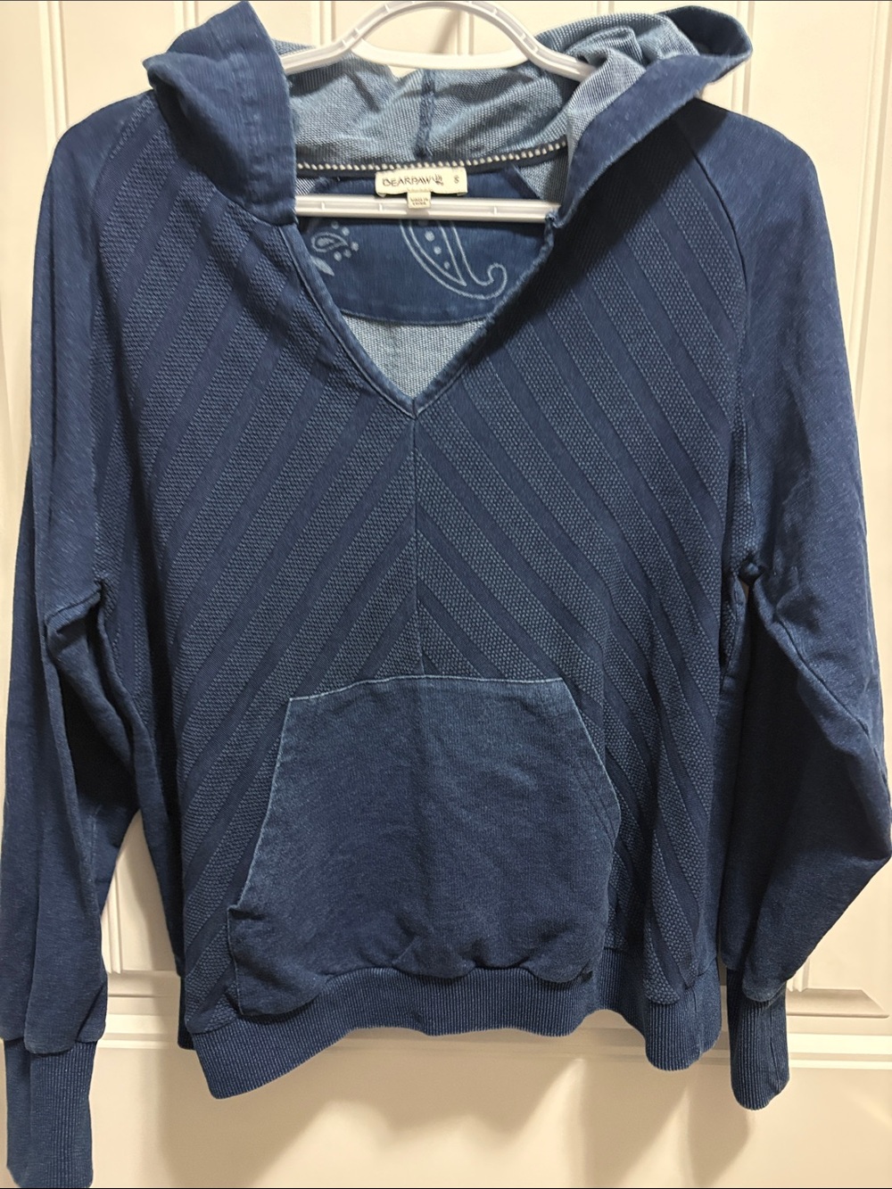 Bearpaw Women’s S Indigo Blue Hooded Pullover Sweater Textured Boho